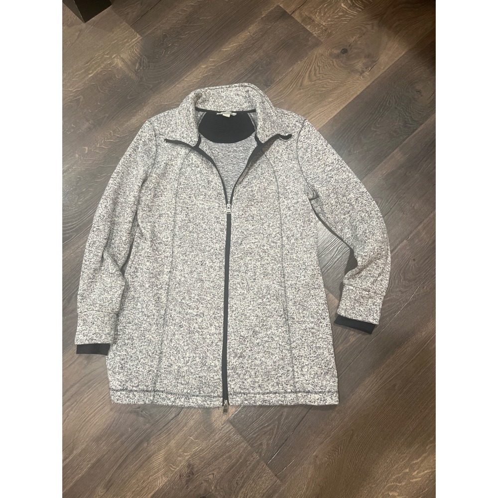 Charlie Paige Gray Marled Full Zip Sweater Jacket Womens Large Salt and Pepper
